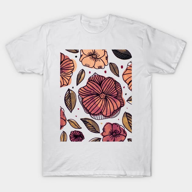 Watercolor and ink flowers - autumn T-Shirt by wackapacka